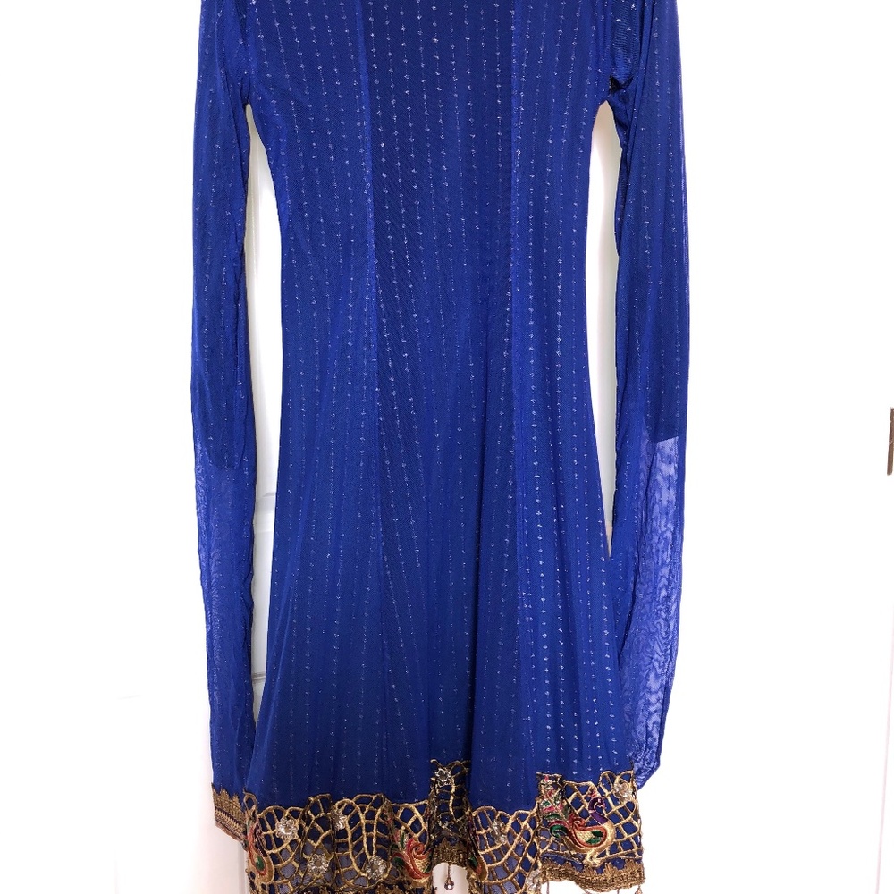 4 pcs Blue/Gold Shalwar kameez Pakistani/Indian - Picture 3 of 7